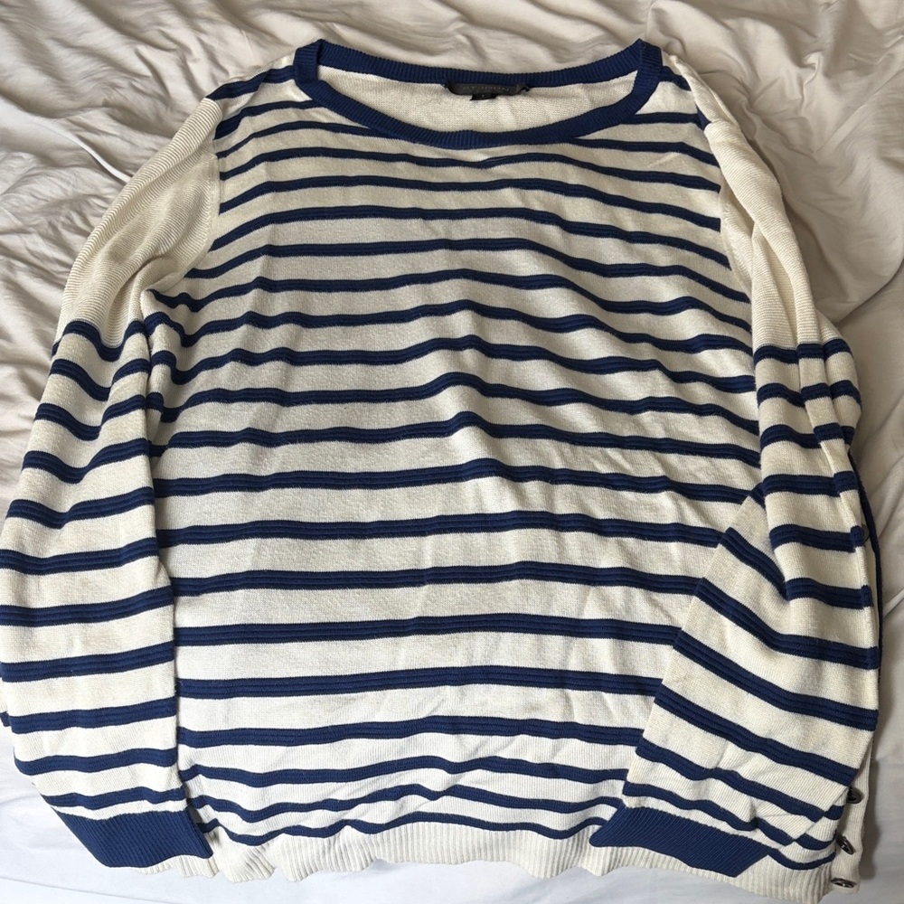 St. John Navy and White Striped Lightweight Knit‎ Sweater